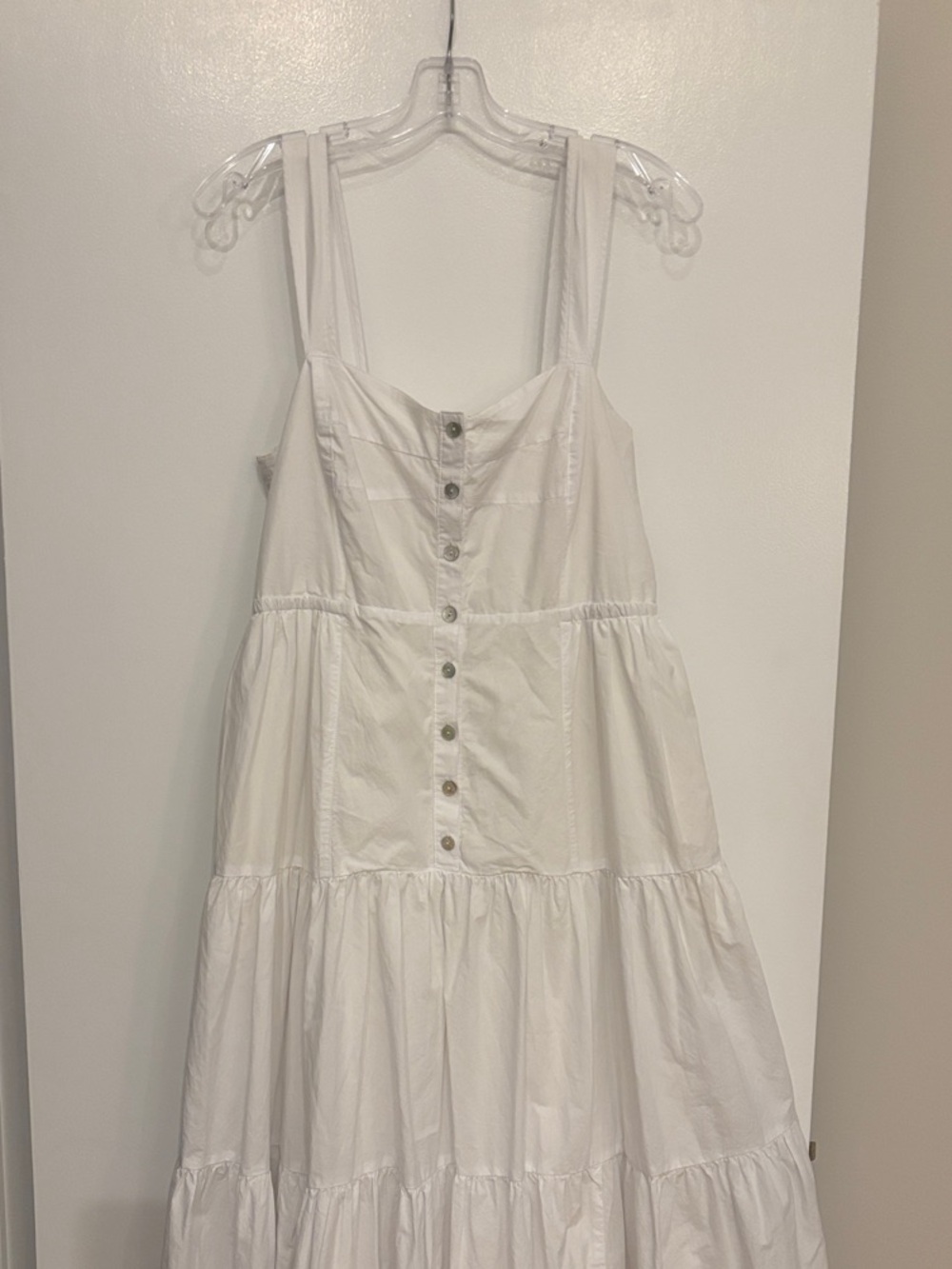 Madewell White Tiered Button Midi Dress